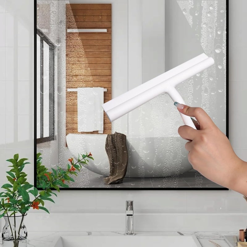 DEOFUXT Shower Squeegee for Glass Doors, Full Silicone Jacketed Squeegee with Ergonomic Handle & No-Drill Hook, Cleaning Tool for Windows, Mirrors, Tiles, Bathroom & Car - White - Image 2